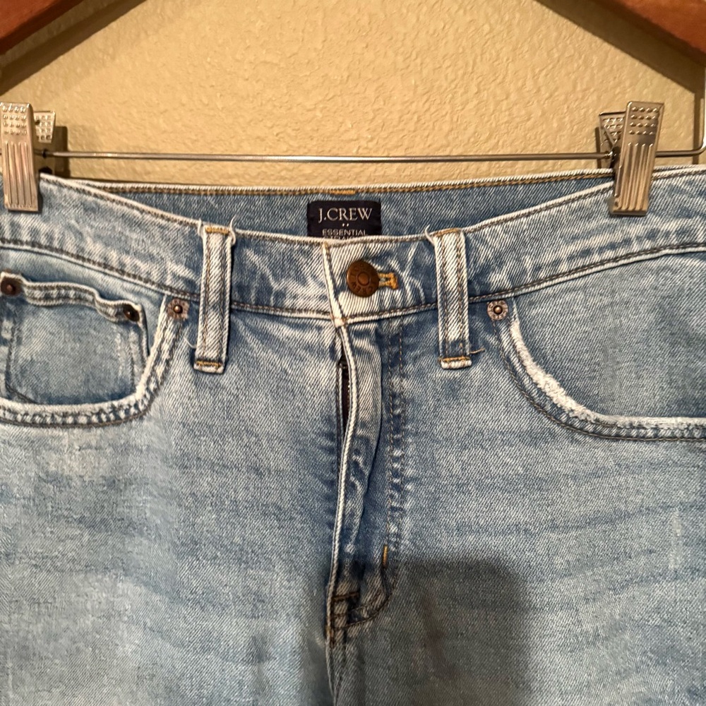 J.Crew Factory High Rise Light Wash Distressed Cropped Straight Jeans Blue 28 - Picture 3 of 6